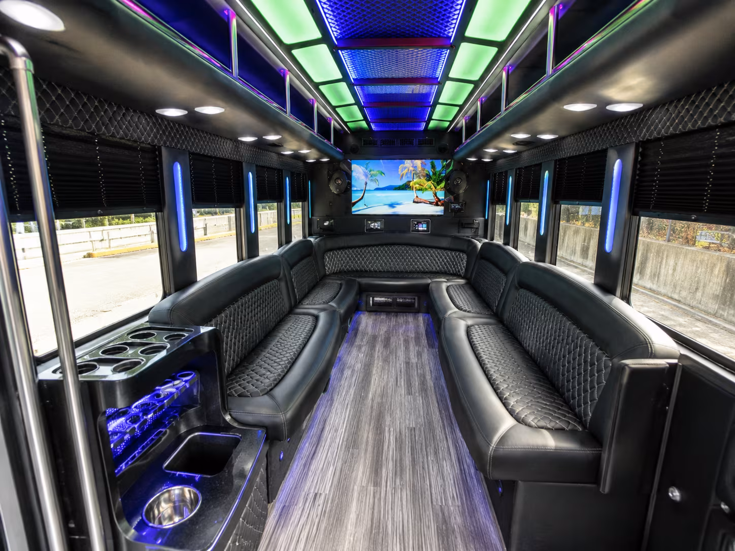 rockville 18 passenger party bus inside
